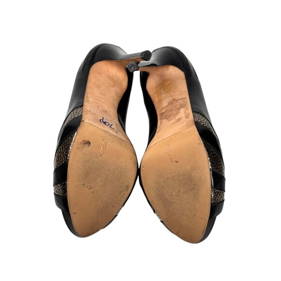 ALEXANDER McQUEEN Peep Toe Platform Heels Sz 9 Black Leather Pumps Glam Luxury - Picture 9 of 15